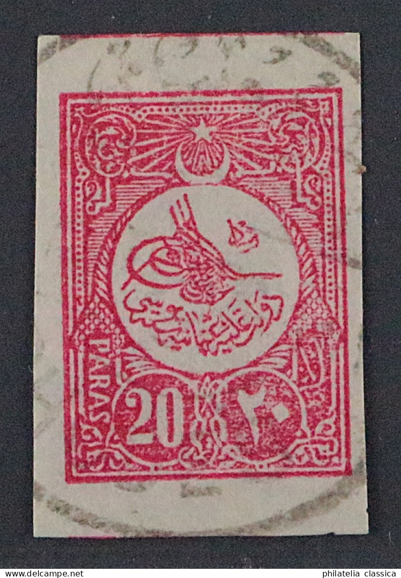 1909, Türkei 161 I U, Tugra Mohamed 20 Pa. Type I, UNGEZÄHNT, Sehr Selten - Gebruikt