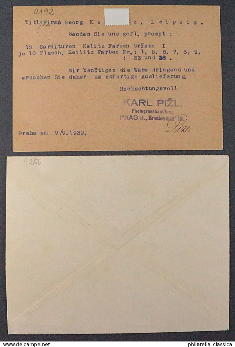 Böhmen & Mähren 1939, 2 MITLÄUFER Belege, Dabei Nachträgliche Entwertung LEIPZIG - Lettres & Documents