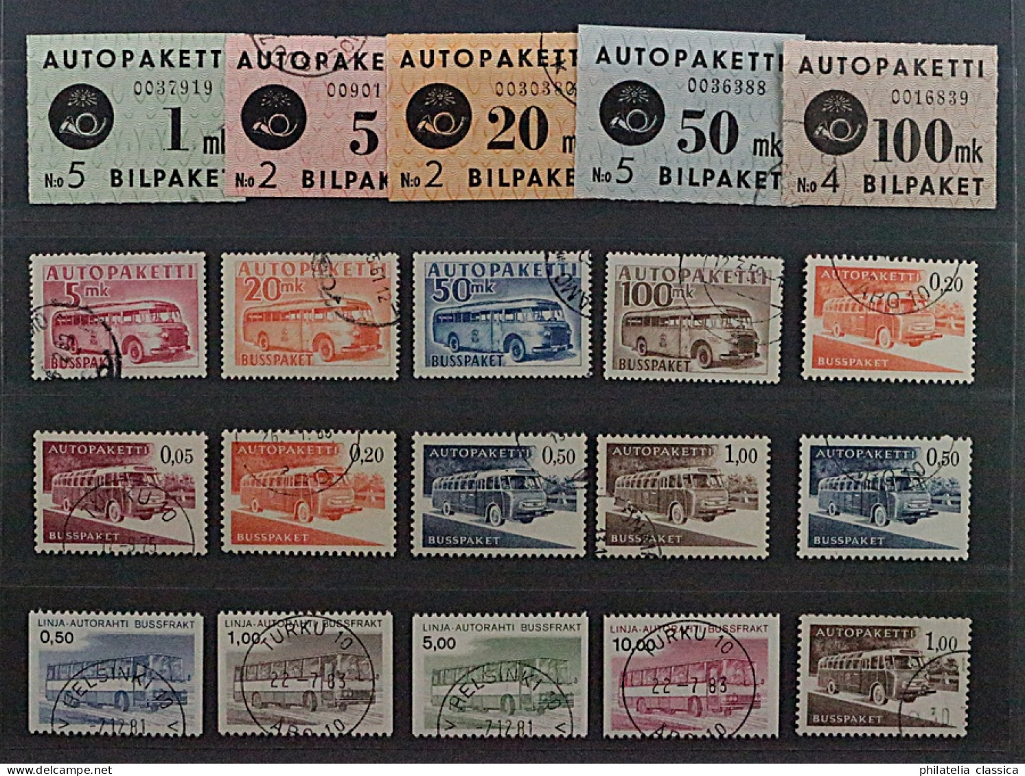 1949/81, FINNLAND AUTOPAKETMARKEN 1-17 X+y, Komplett, Sauber Gestempelt, 177,-€ - Pacchi Tramite Autobus