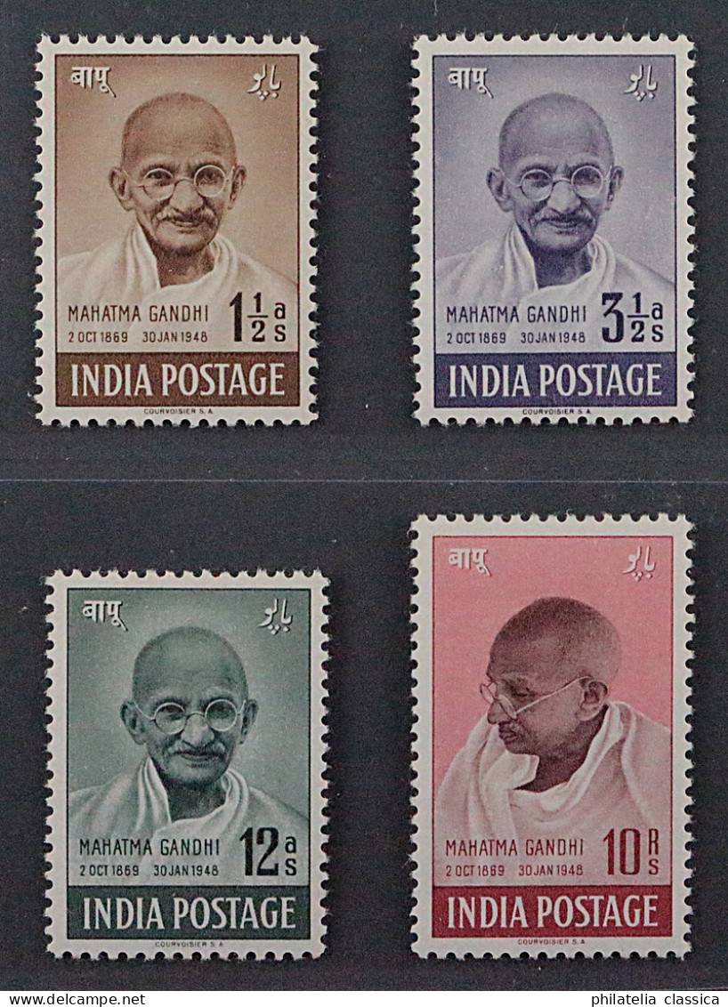 1948, INDIEN 189-201 Mahatma Ghandi, Komplett, Top-Satz, Postfrisch, 700,-€ - Smurfen, De