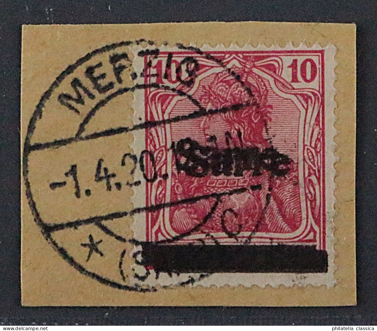 1920, SAAR 6 A I DD, Germania 10 Pfg. DOPPELAUFDRUCK, RARITÄT Fotoattest 1500,-€ - Oblitérés