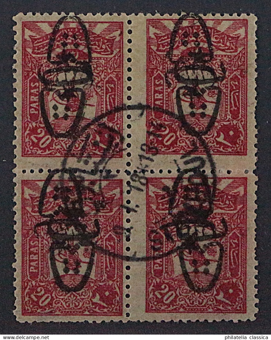 1917, TÜRKEI 567 DK Matbua VIERERBLOCK, Aufdruck DOPPELT/Kopfstehend Geprüft - Usados
