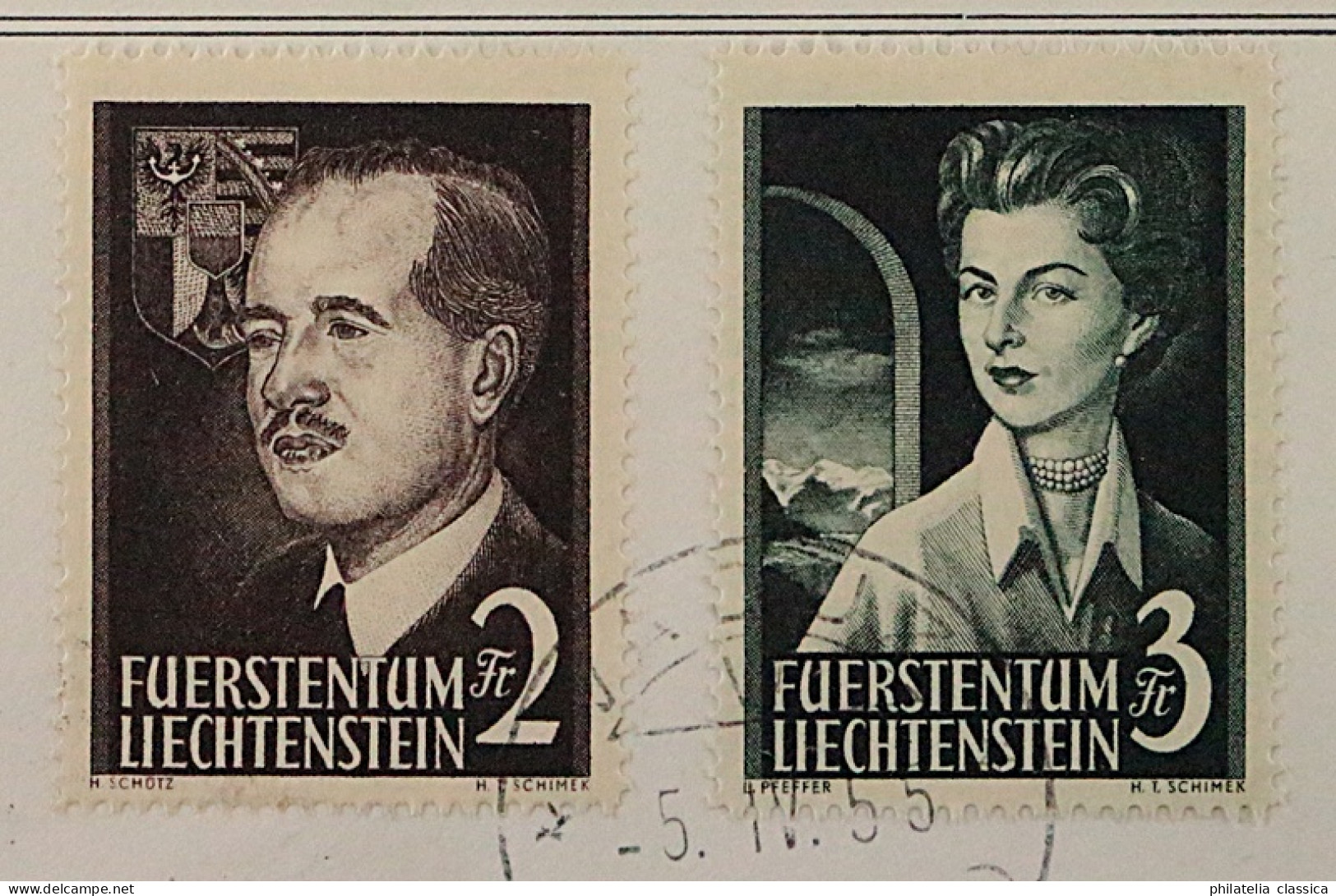 1955, LIECHTENSTEIN 332-33 FDC Fürstenpaar 2+3 Fr. Auf ERSTTAGSBRIEF, 500,-€ - Briefe U. Dokumente