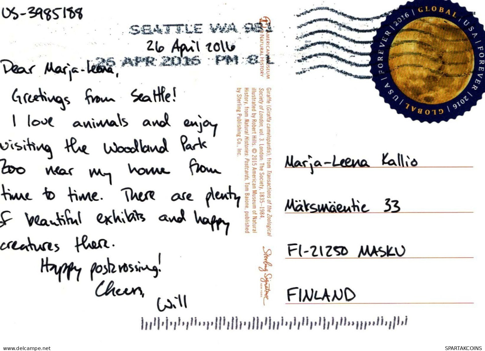 JIRAFA Animales Vintage Tarjeta Postal CPSM #PBS946.A - Giraffe