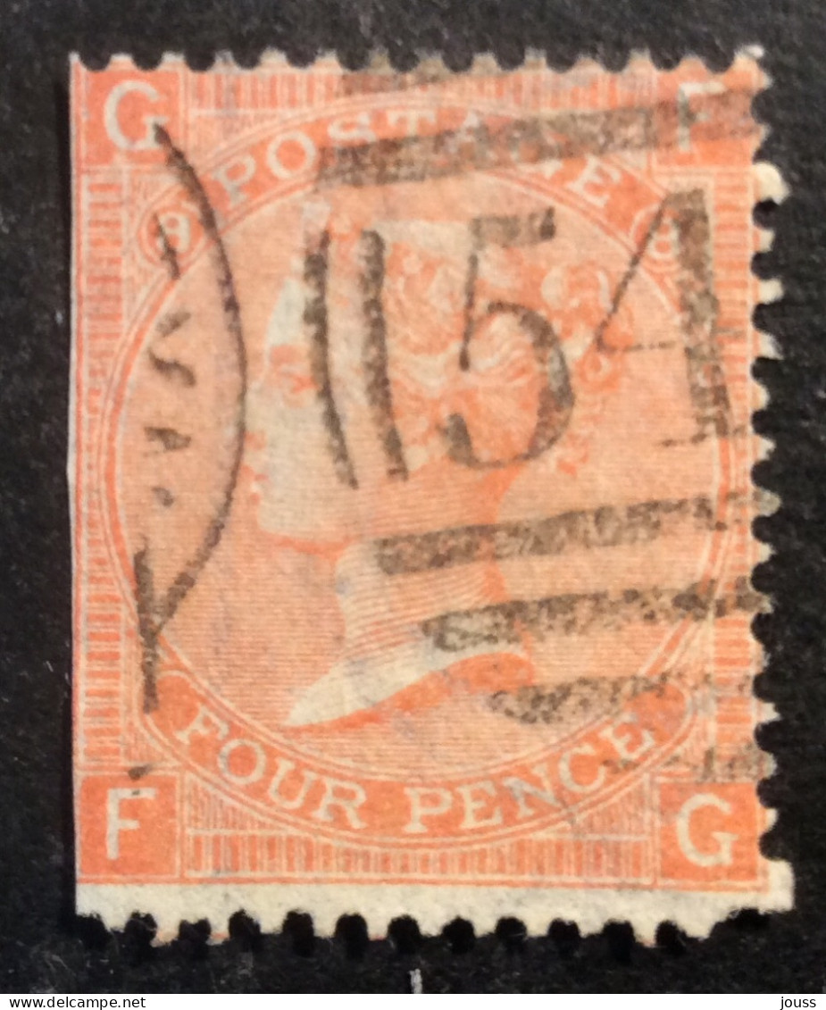 GB23 Victoria 4 P Rouge Orange YT N° 32 Planche 8 Grande Jarretière Dents Oblitéré - Used Stamps