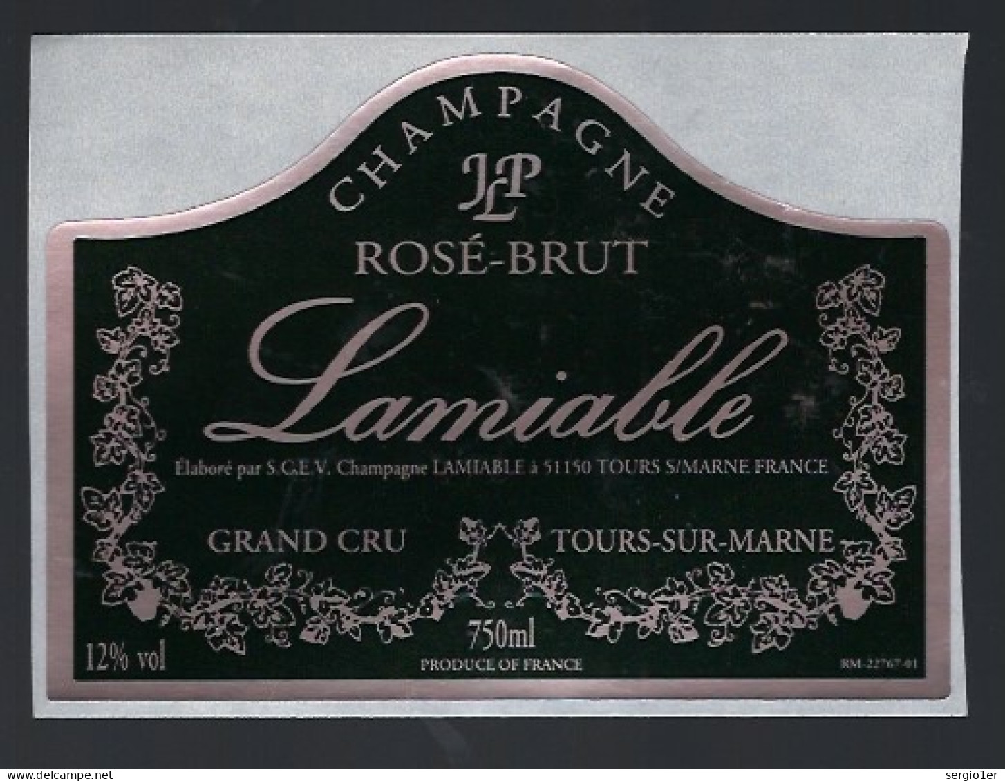 Etiquette Champagne Rosé Brut Grand Cru  Lamiable   Tours Sur Marne  Marne 51 - Champagne