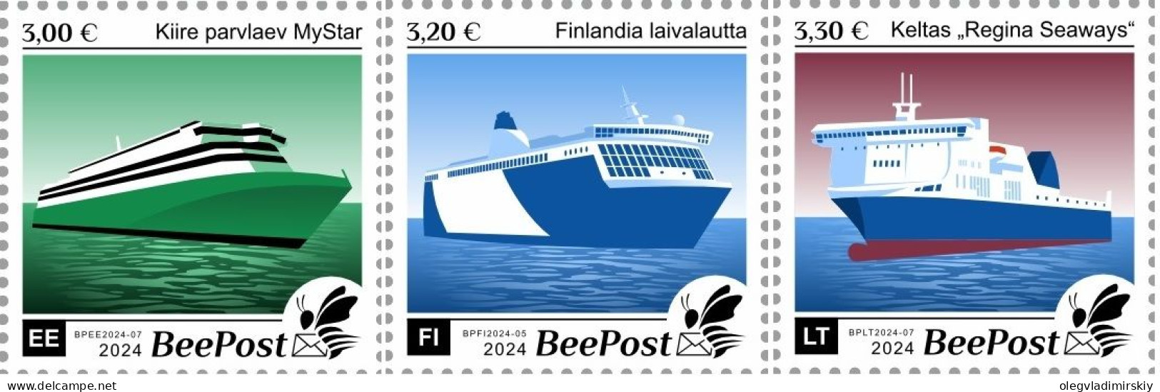 Estonia Finland Lithuania 2024 Ships Baltic Ferries Definitives BeePost Set Of 3 Stamps MNH - Ungebraucht