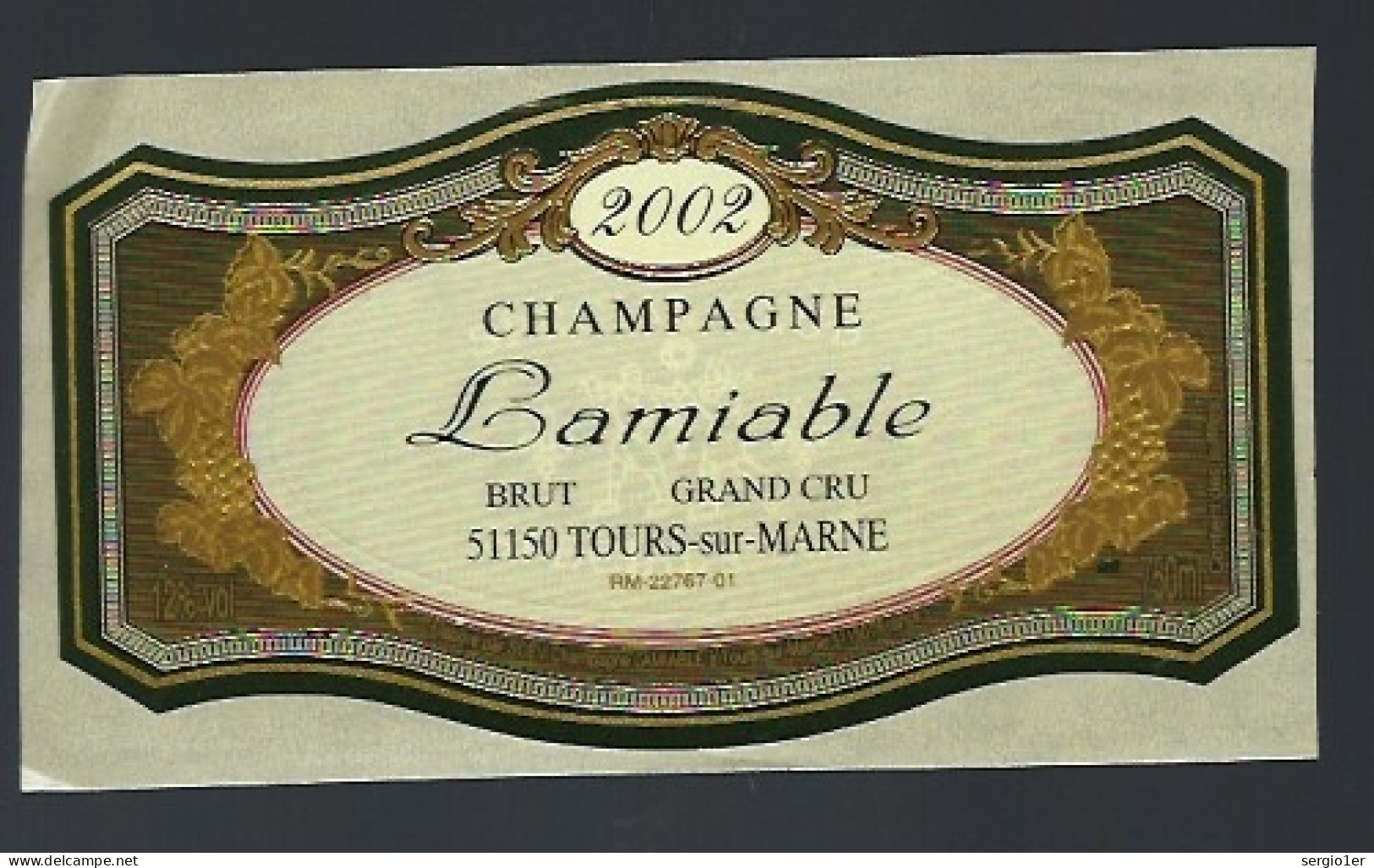 Etiquette Champagne  Brut Grand Cru Millésimé 2002  Lamiable   Tours Sur Marne  Marne 51 - Champan