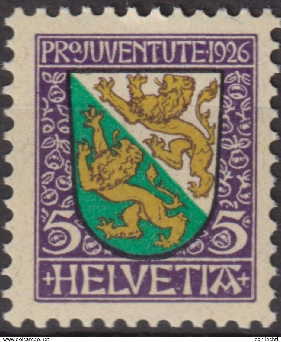 1926 Schweiz / Pro Juventute ** Zum:CH J37, Mi:CH 218, Yt:CH 222, Thurgau, Kantonswappen, - Unused Stamps