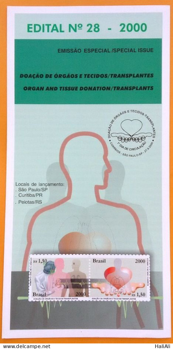 Brochure Brazil Edital 2000 28 Donation Of Organs And Tissues Health Without Stamp - Covers & Documents