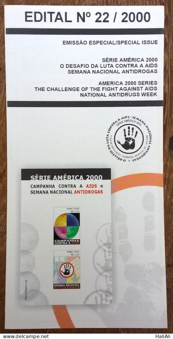 Brochure Brazil Edital 2000 22 Fight Against AIDS Anti-Drug Week Without Stamp - Lettres & Documents