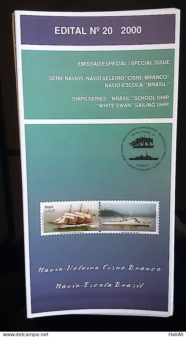 Brochure Brazil Edital 2000 20 White Swan Sailing Ship Without Stamp - Lettres & Documents