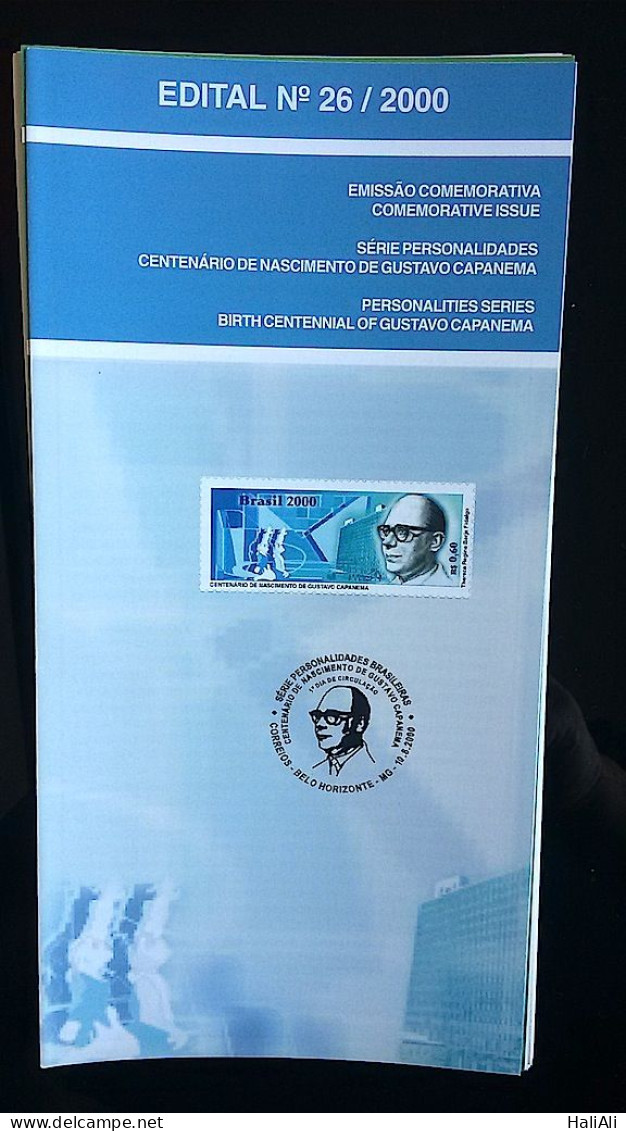 Brochure Brazil Edital 2000 26 Personality Gustavo Capanema Without Stamp - Covers & Documents