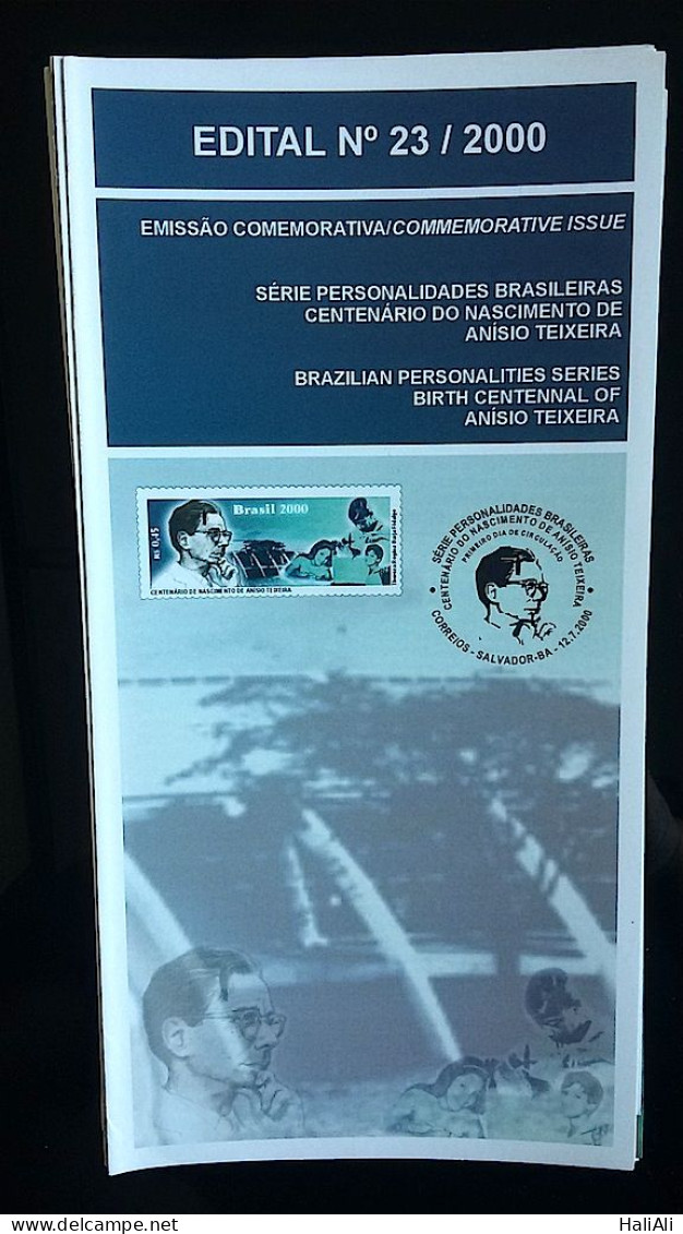 Brochure Brazil Edital 2000 23 Personality Anisio Teixeira Without Stamp - Lettres & Documents