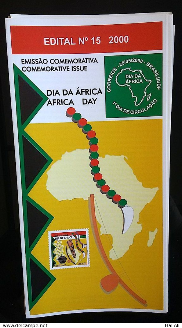 Brochure Brazil Edital 2000 15 Africa Day Map Without Stamp - Brieven En Documenten