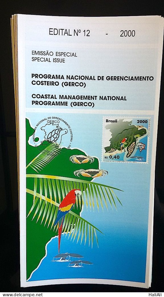 Brochure Brazil Edital 2000 12 Coastal Management Map Tartaruga Ave Arara Without Stamp - Lettres & Documents