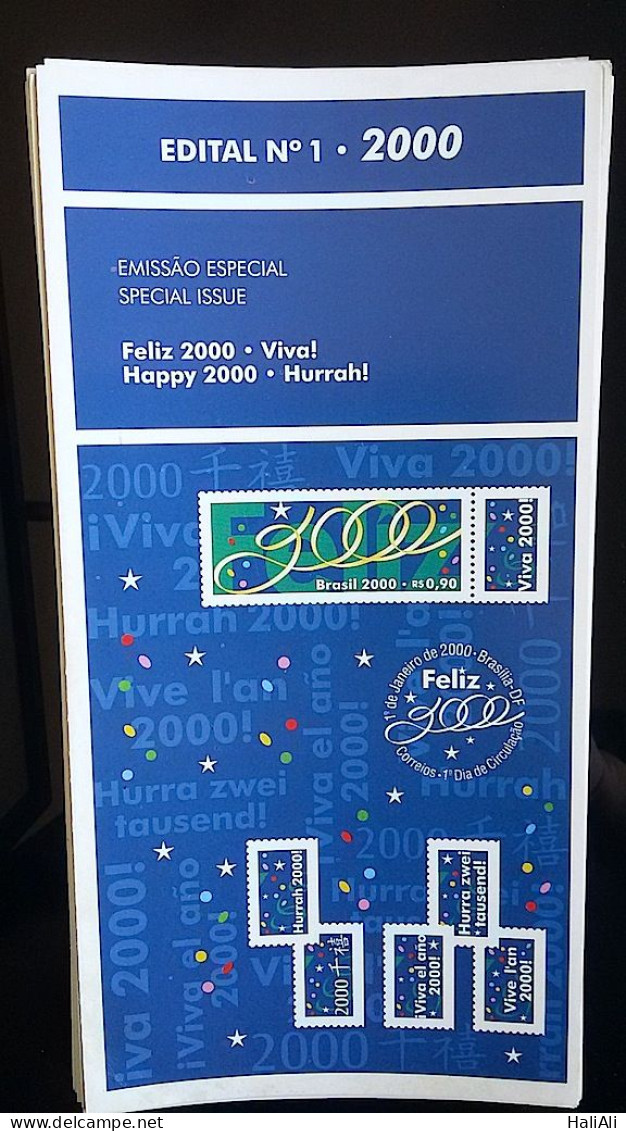 Brochure Brazil Edital 2000 01 Happy New Year Without Stamp - Brieven En Documenten