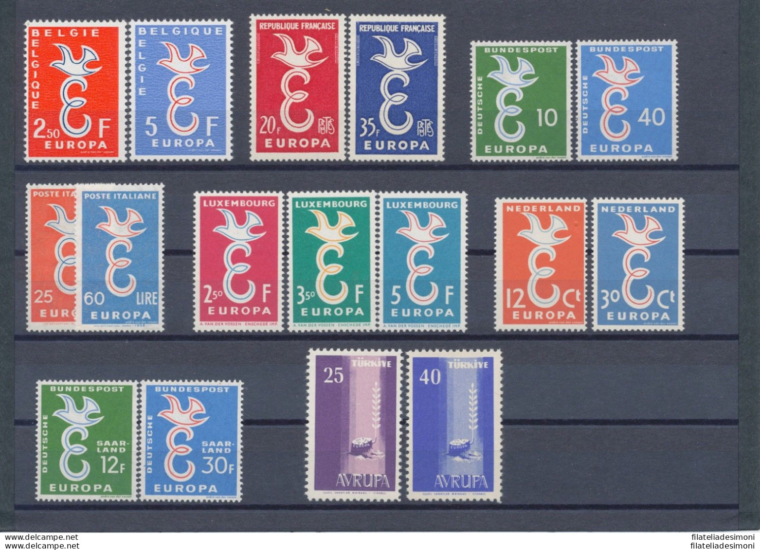 1958 EUROPA CEPT , Annata Completa, Francobolli Nuovi,  8 Paesi 17 Valori, MNH** - Années Complètes