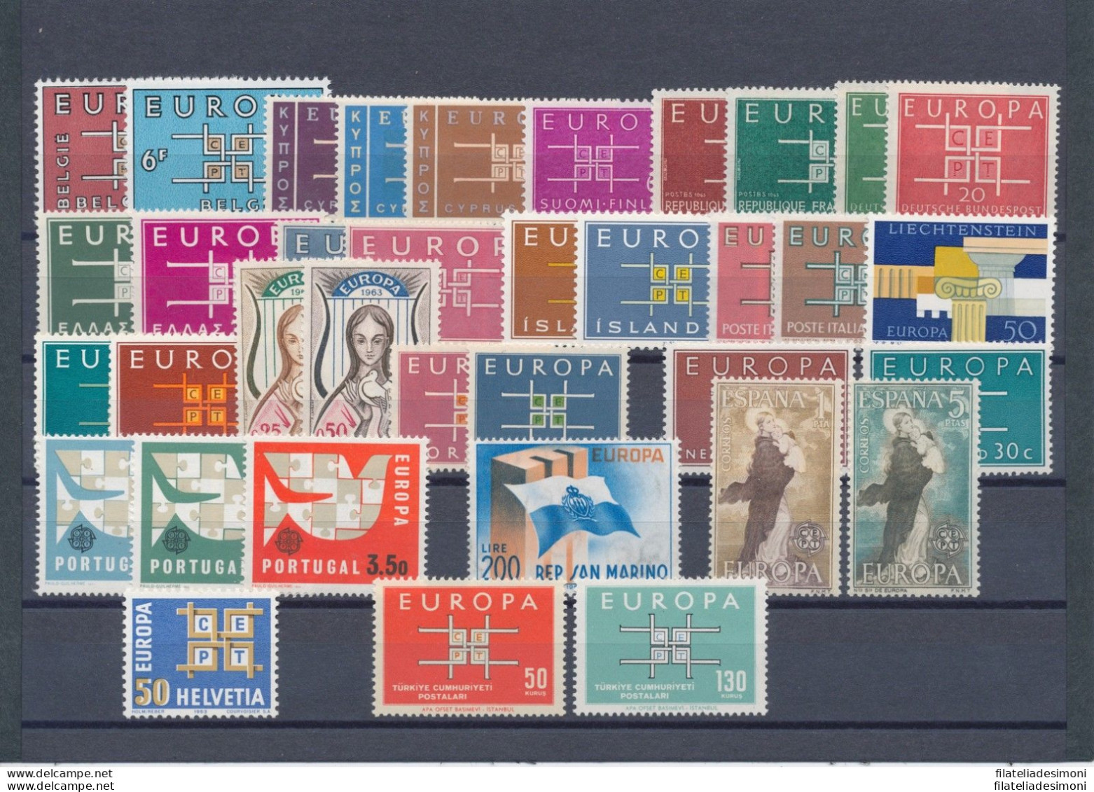 1963 EUROPA CEPT,  Annata Completa , Francobolli Nuovi , 19 Paesi 36 Valori,  MN - Annate Complete