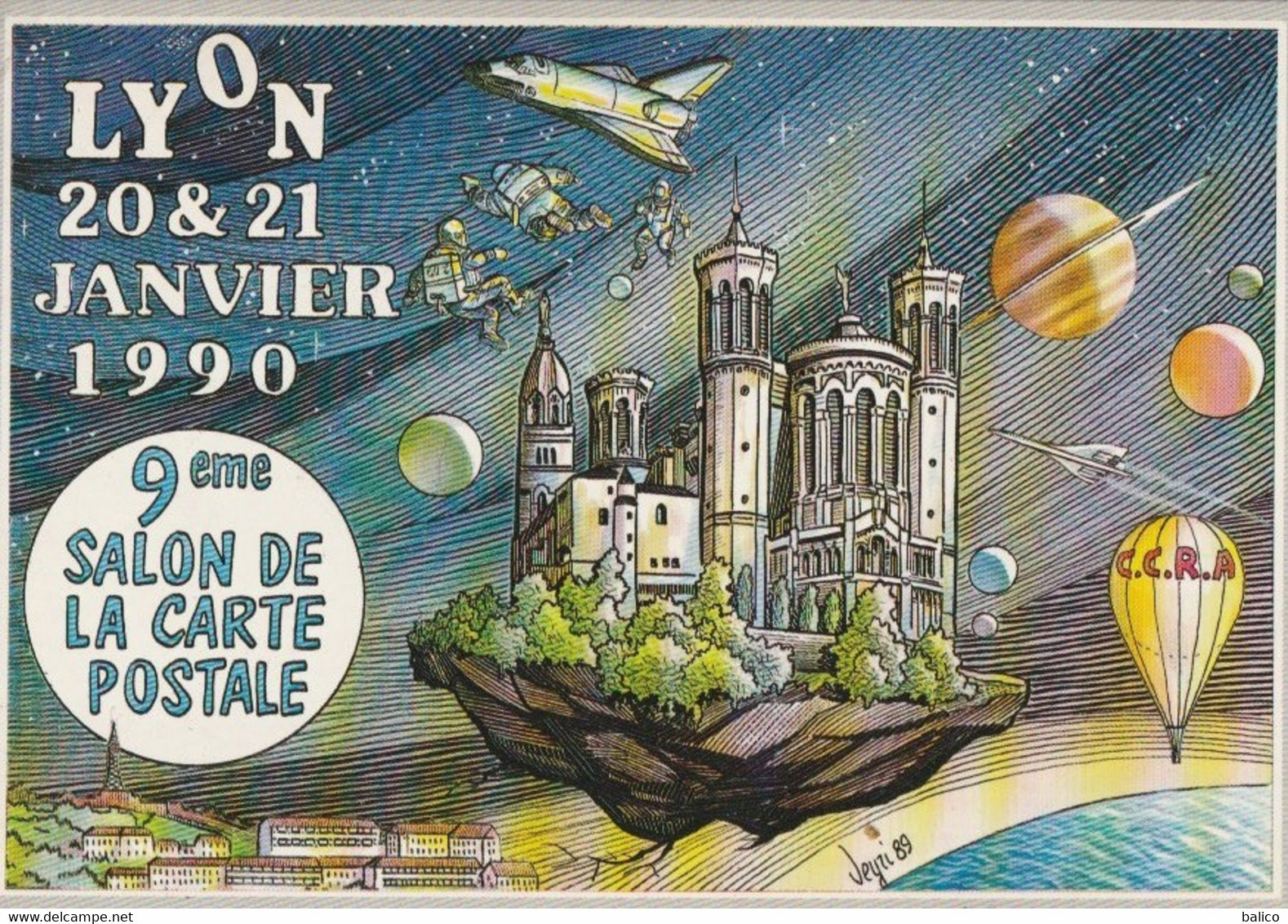 9ème Salon De La CARTE POSTALE - LYON - 20 Et 21 Janvier 1990 - Illustré Par,  VEYRI , Signé - Sammlerbörsen & Sammlerausstellungen