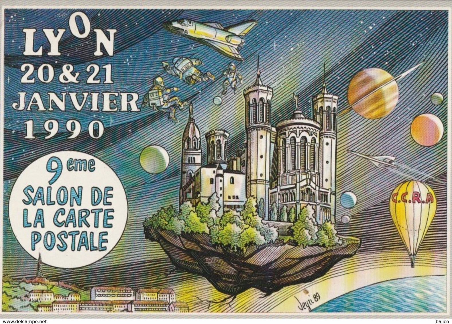 9ème Salon De La CARTE POSTALE - LYON - 20 Et 21 Janvier 1990 - Illustré Par,  VEYRI , Signé - Bolsas Y Salón Para Coleccionistas