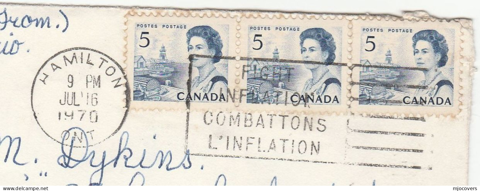 Fight INFLATION  1970 Cover SLOGAN  Hamilton CANADA To GB Stamps  Finance Economy - Brieven En Documenten