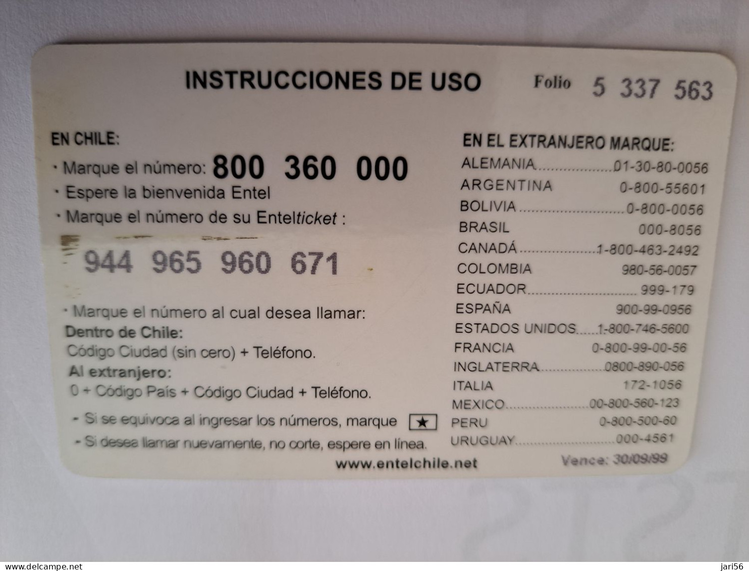 CHILI   PREPAID/ ENTEL / $ 2500 / LIGHTHOUSE / FINE USED CARD      ** 16511** - Chili