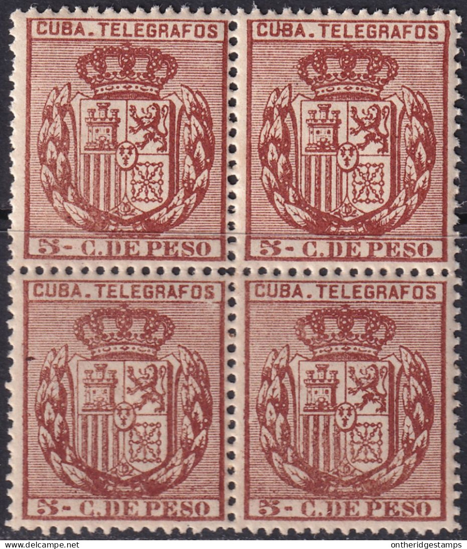 Cuba 1894 Telégrafo Ed 77  Telegraph Block MLH* Very Streaky Gum - Kuba (1874-1898)