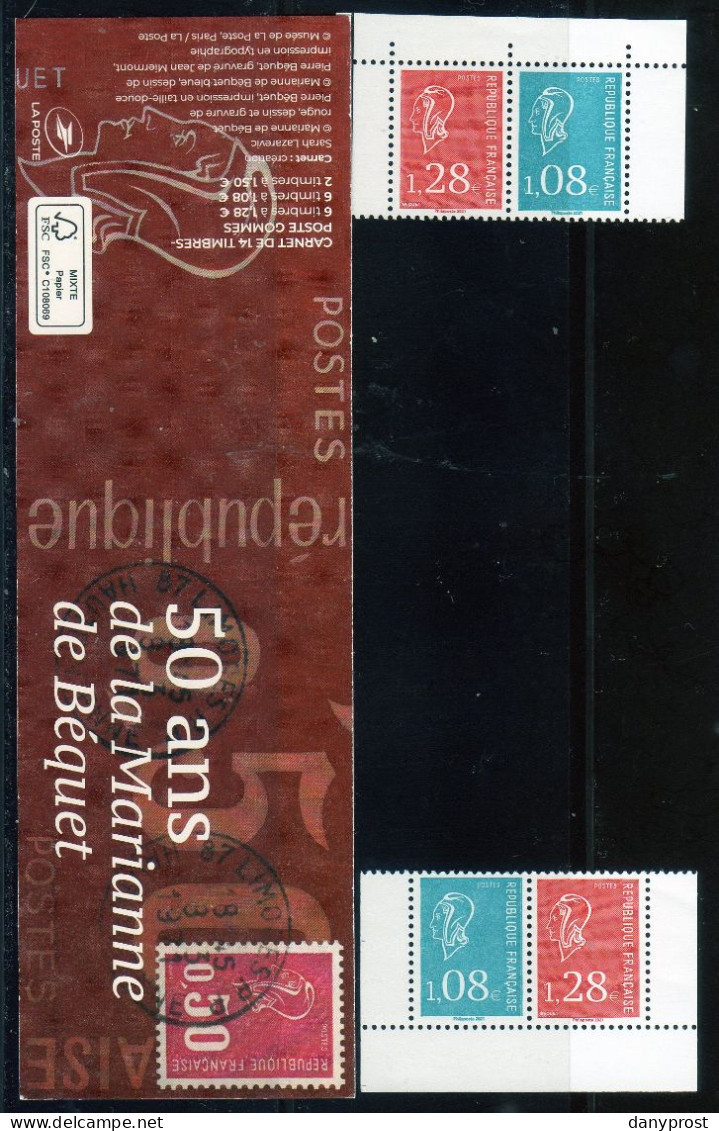 2021-75è SALON PHILATELIQUE " Bloc 2 PAIRES à 1.28 € Rouge+1.08 € Bleu " 3 Marges Du Carnet Marianne De BEQUET 1971 Neuf - 1971-1976 Marianne Of Béquet