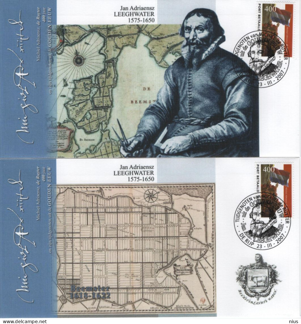 Nederland Netherlands 2007 FDC X4 Port Betaald, Jan Adriaensz Leeghwater, Michiel Adriaensz De Ruyter, Painter, De Rijp - FDC