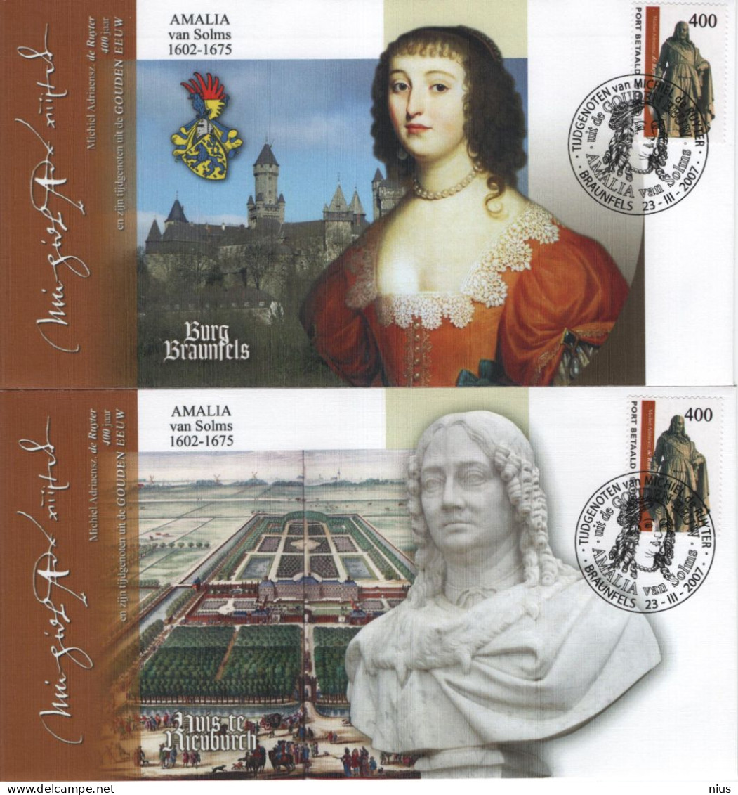 Nederland Netherlands 2007 FDC X4 Port Betaald, Amalia Van Solms, Michiel Adriaensz De Ruyter, Painter, Braunfels - FDC