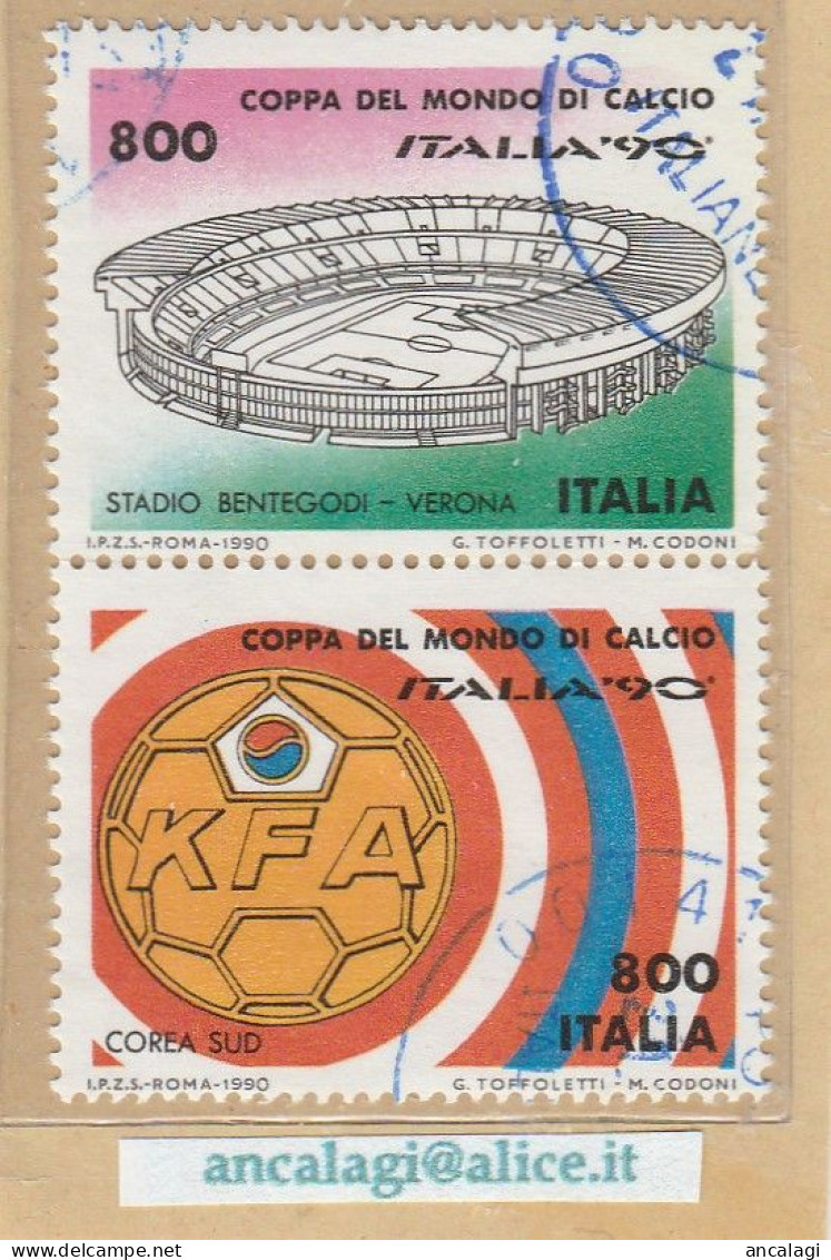 USATI ITALIA 1990 - Ref.0624B "Coppa Del Mondo Di Calcio: COREA SUD E STADIO Di VERONA" 2 Val. In Coppia - - 1981-90: Used