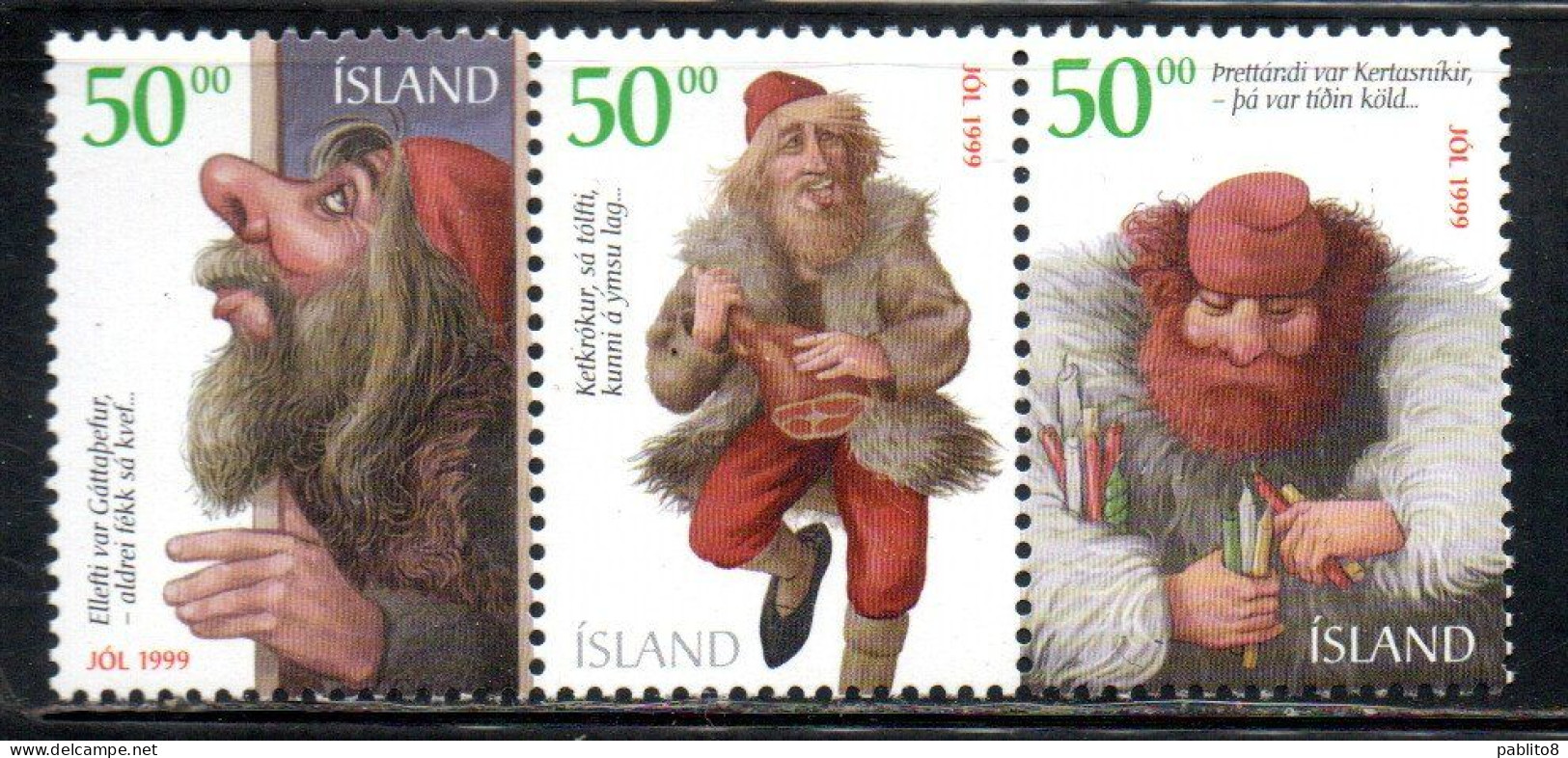 ISLANDA ICELAND ISLANDE 1999 CHRISTMAS NATALE NOEL WEIHNACHTEN NAVIDAD JOL STRIP SET SERIE STRISCIA MNH - Unused Stamps