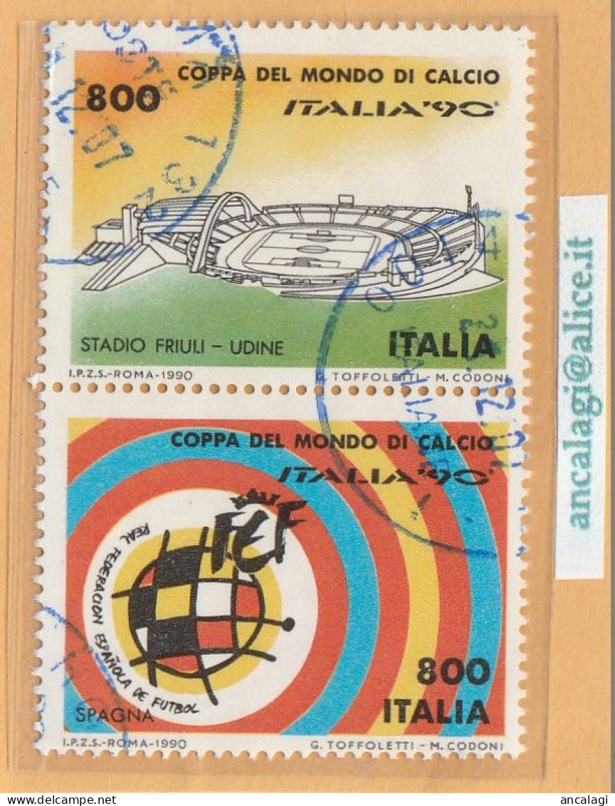 USATI ITALIA 1990 - Ref.0624C "Coppa Del Mondo Di Calcio: SPAGNA E STADIO Di UDINE" 2 Val. In Coppia - - 1981-90: Usati