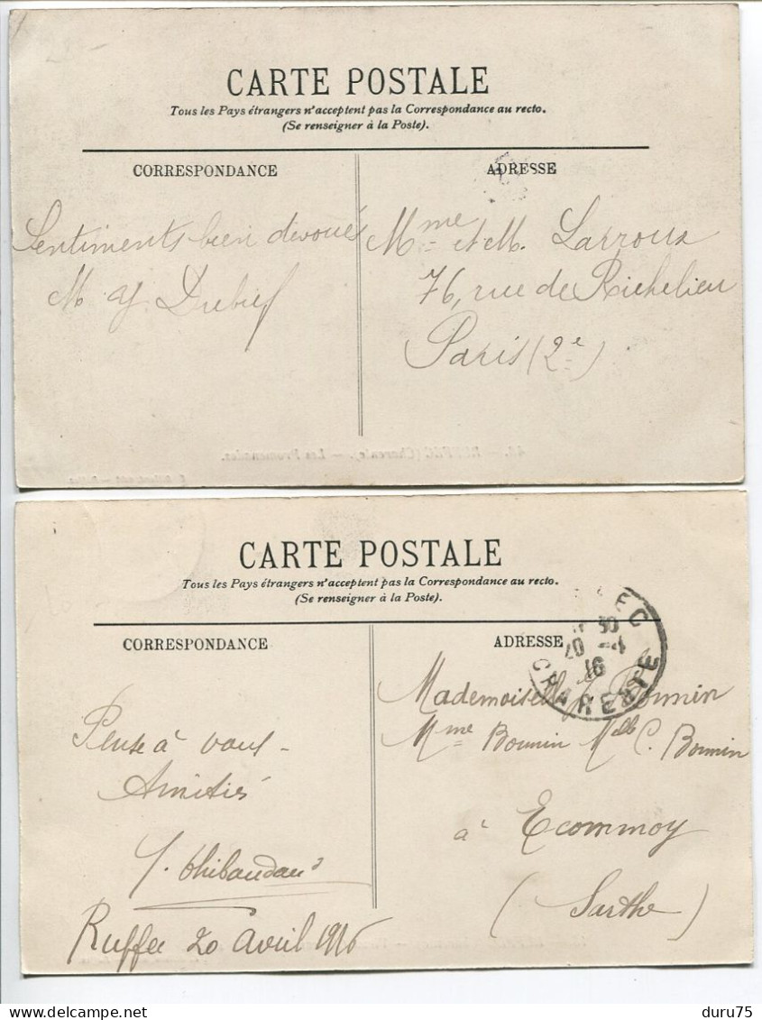 LOT 2 CPA Voyagé 1909 & 1916 * RUFFEC Les Promenades (animée ) & Vieux Château Féodal Du XIe Siècle * E. Billard Editeur - Ruffec