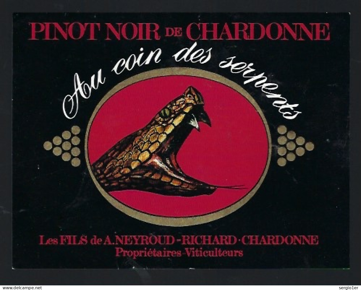 Etiquette Vin Pinot Noir De Chardonne  Au Coin Des Serpents  A Neyroud Richard - Rouges