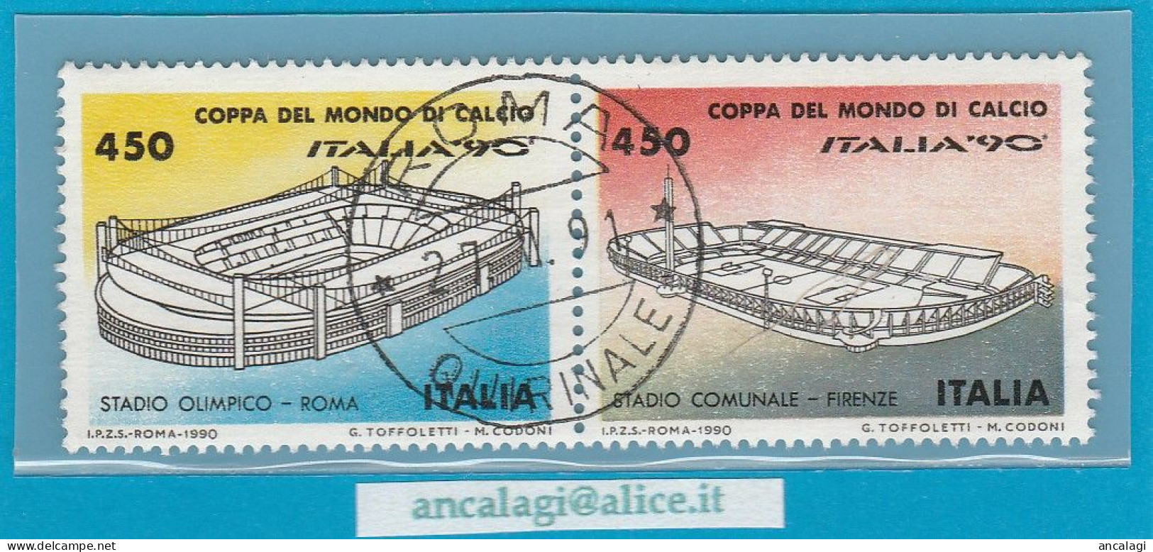 USATI ITALIA 1990 - Ref.0625B "Coppa Del Mondo: Stadio Di BOLOGNA E Stadio Di FIRENZE" 2 Val. In Coppia - - 1981-90: Oblitérés