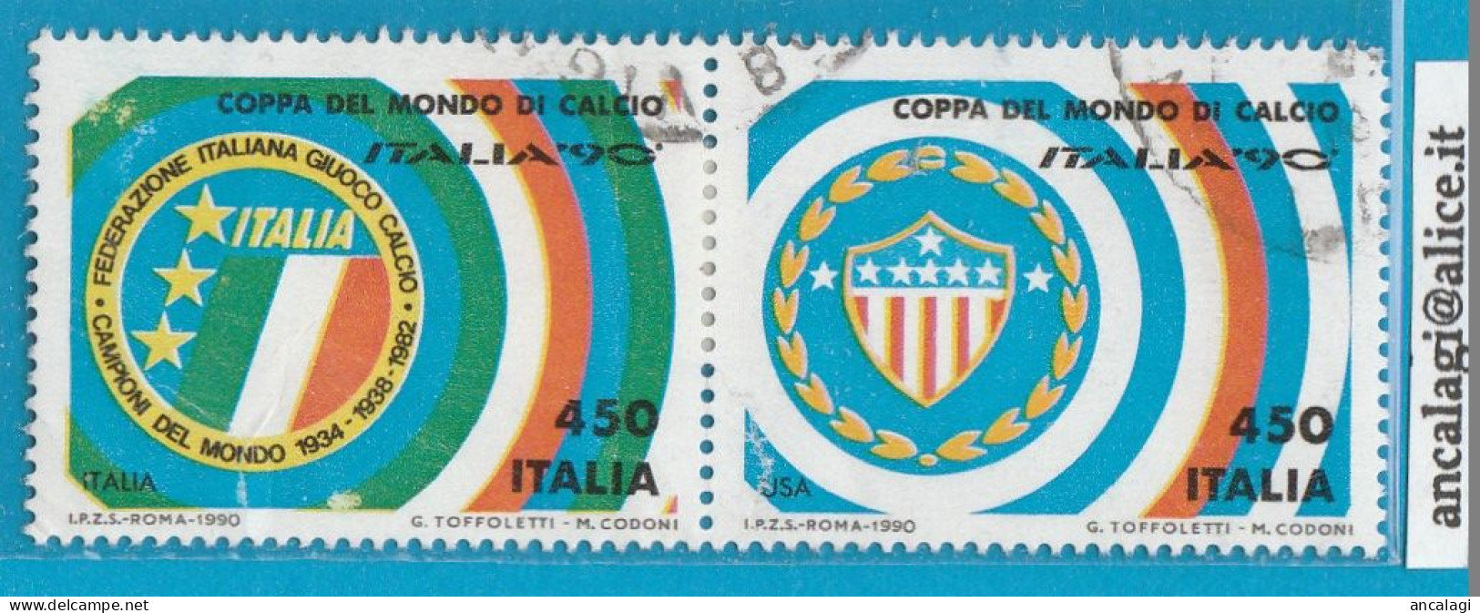 USATI ITALIA 1990 - Ref.0625C "Coppa Del Mondo: ITALIA E USA" 2 Val. In Coppia - - 1981-90: Oblitérés