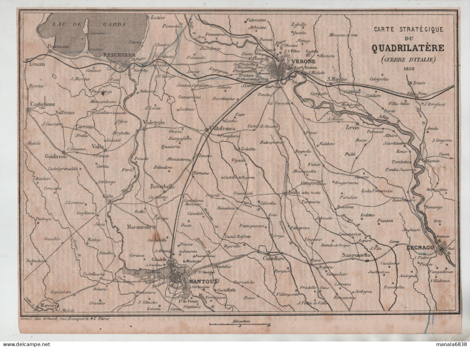 Carte Stratégique Du Quadrilatère Guerre D'Italie 1859 Peschiera Mantoue Verone Legnago - Andere & Zonder Classificatie