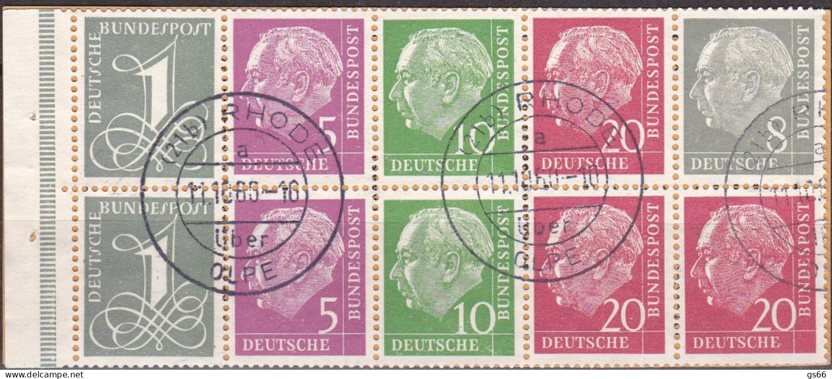 Bund , 1960, MH 4 Y II,  Heuss + Ziffer, Ohne Randleiste, Used, Stempel (21b) Rhode über Olpe - 1951-1970