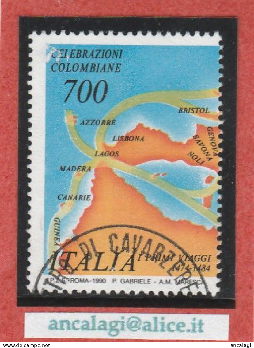 USATI ITALIA 1990 - Ref.0626A "CELEBRAZIONI COLOMBIANE" 1 Val. Parte Sinistra - - 1981-90: Used