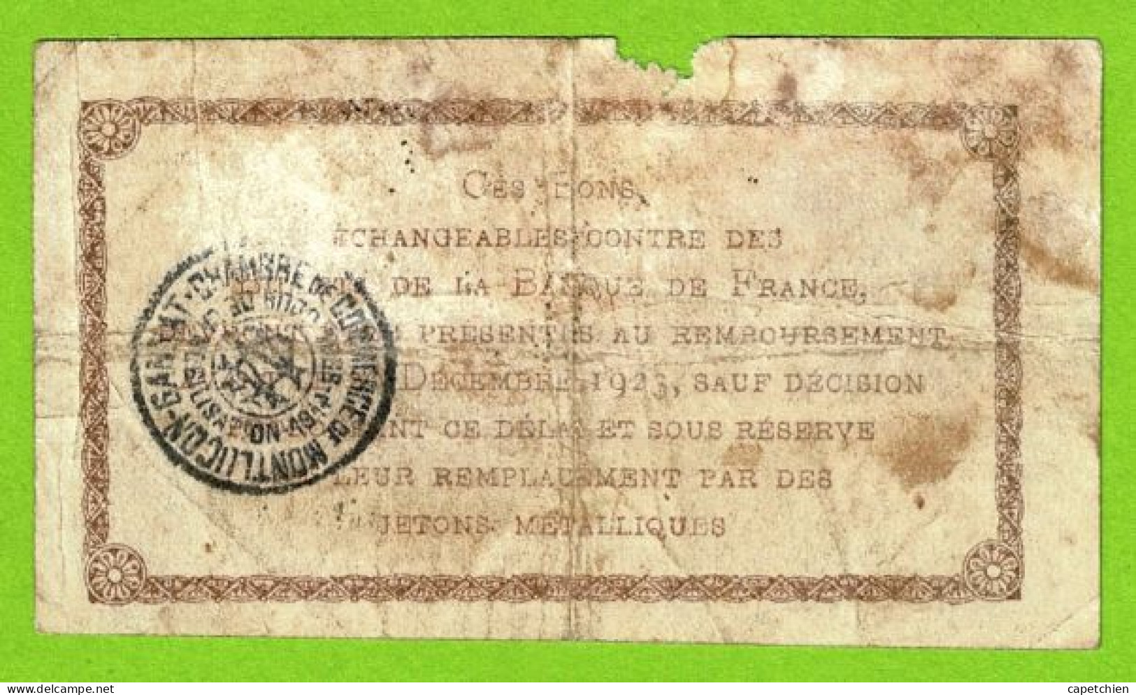 FRANCE / CHAMBRE De COMMERCE De MONTLUÇON - GANNAT /50 CENTIMES / 18 JANVIER 1921  N° 69637 / SERIE A - Handelskammer