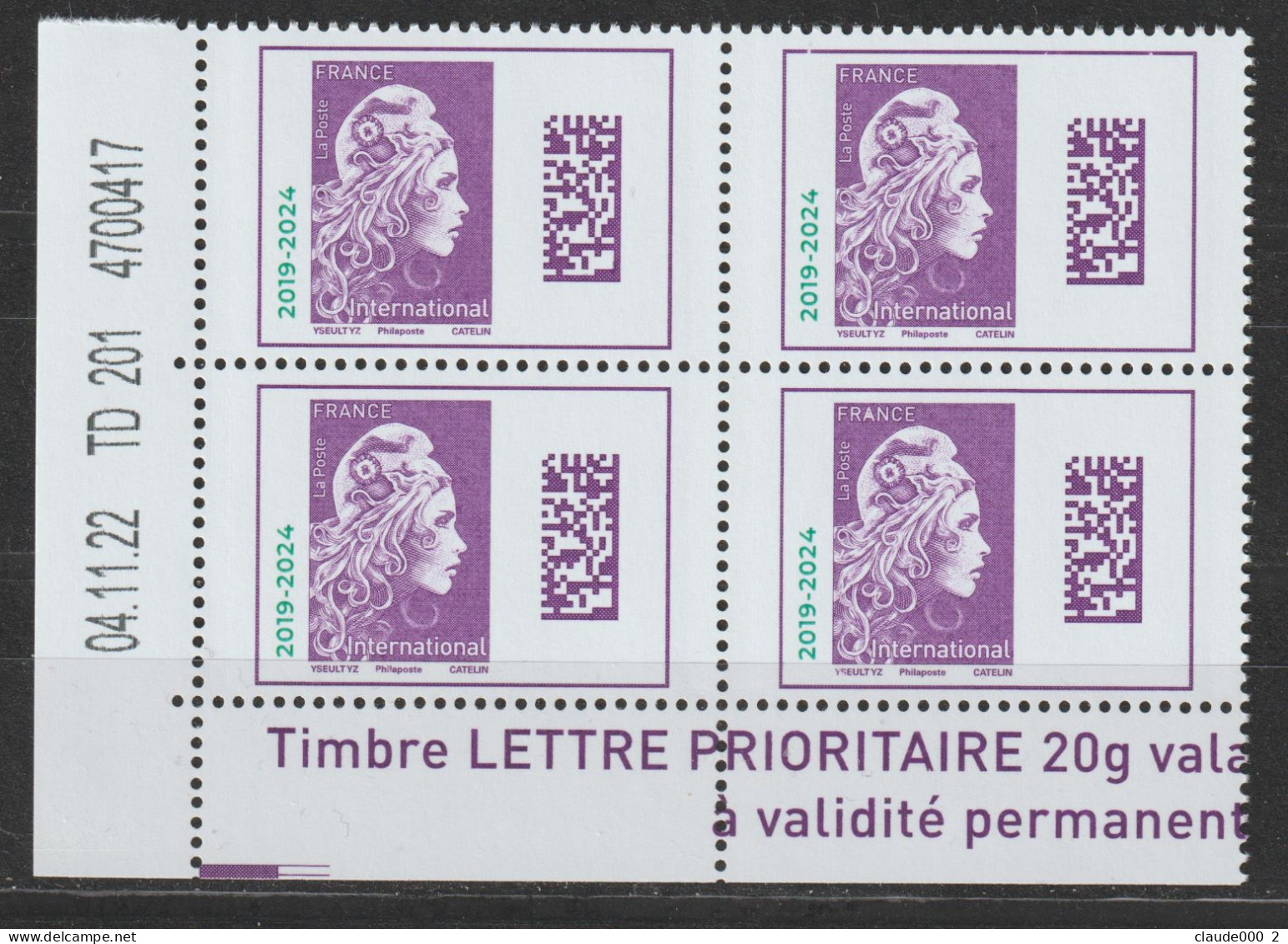 FRANCE COIN DATE MARIANNE L'ENGAGEE SURCHARGE 2019-2024 LETTRE INTERNATIONAL NEUF ** - 2020-…