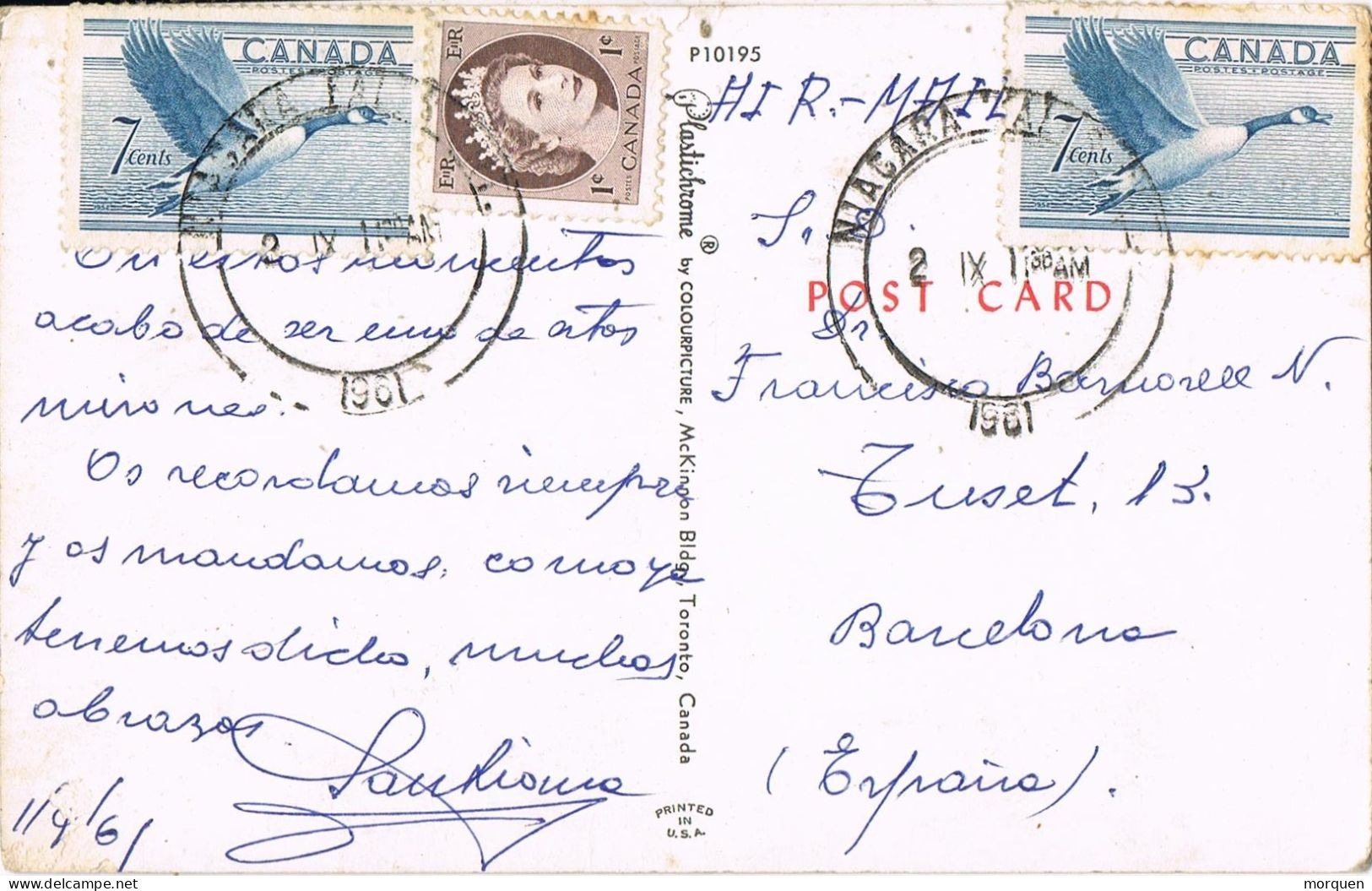 54761. Postal Aerea NIAGARA FALLS (Ontario) Canada 1961. Vista De Las Cataratas - Briefe U. Dokumente