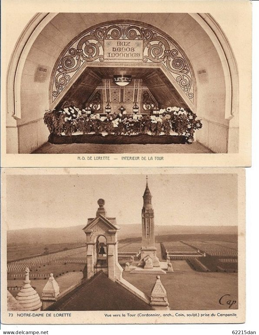 CPA . 62 . NOTRE DAME DE LORETTE . LOT DE 2 CARTES - Oorlogsbegraafplaatsen