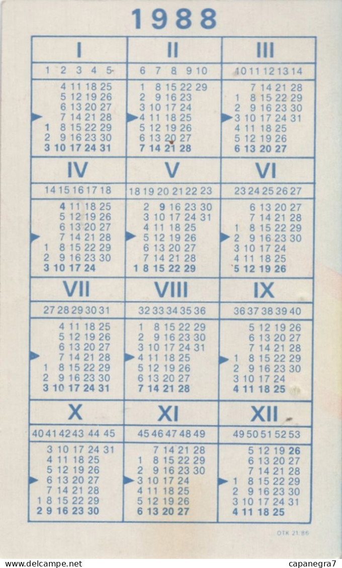 SAZKA, Czechoslovak Betting Office, Betting On The Results Of Sports Competitions, 1988, 65 X 105 Mm, Blue Back Side - Tamaño Pequeño : 1981-90