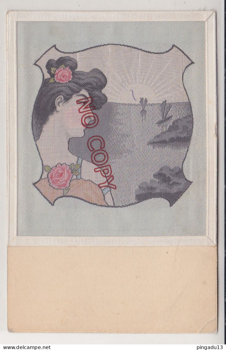 Carte Illustrateur Style Mucha Soie Tissée Art Nouveau Femme - Antes 1900