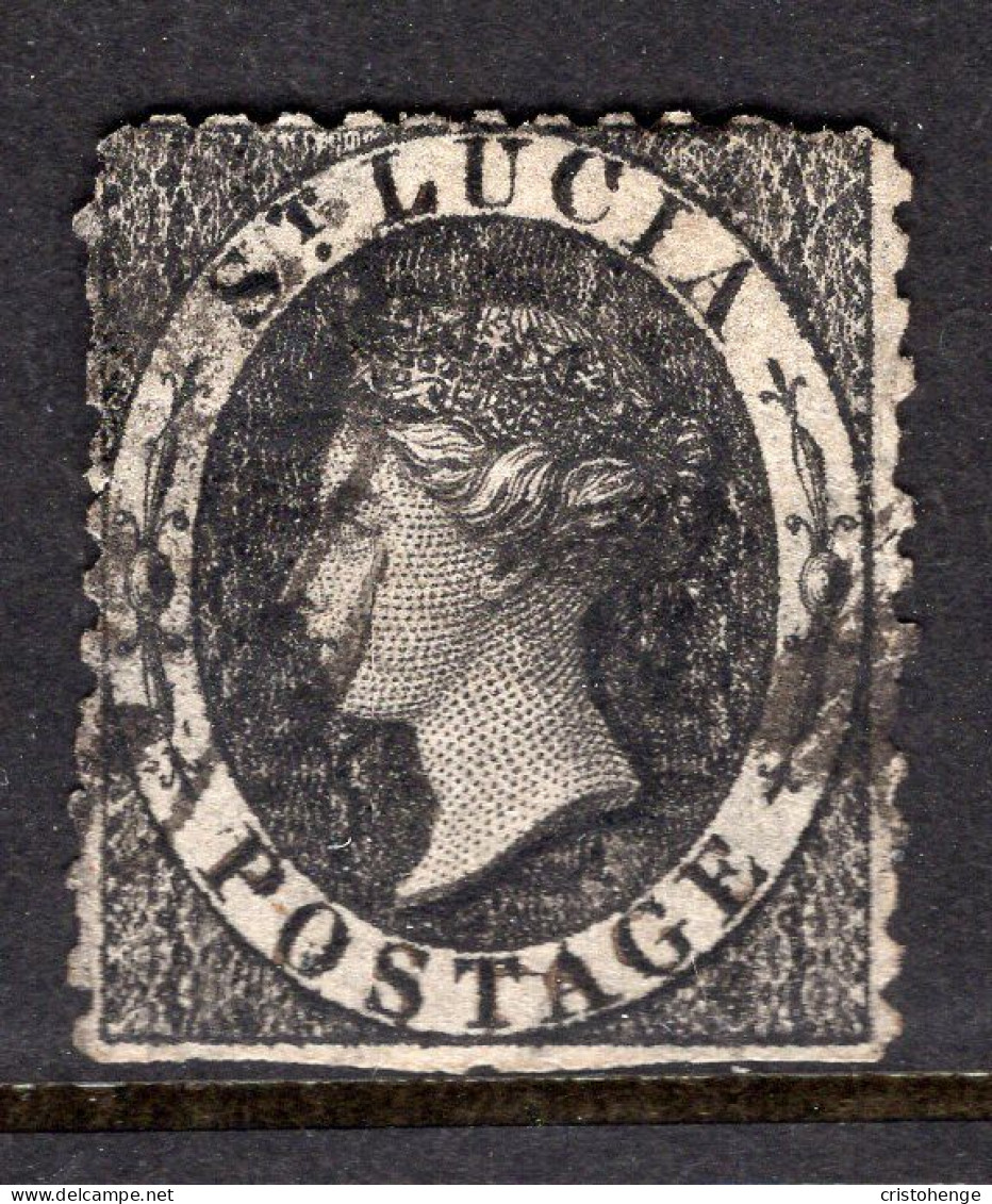 St Lucia 1864-76 QV - Wmk. Crown CC - P.12½ - 1d Black Used (SG 11) - Ste Lucie (...-1978)