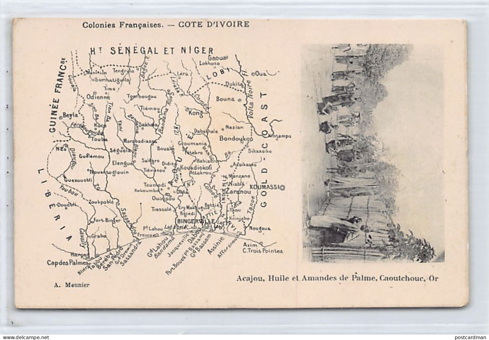 Côte D'Ivoire - Carte Géographique De La Colonie - Scène De Village - Ed. A. Meunier  - Côte-d'Ivoire