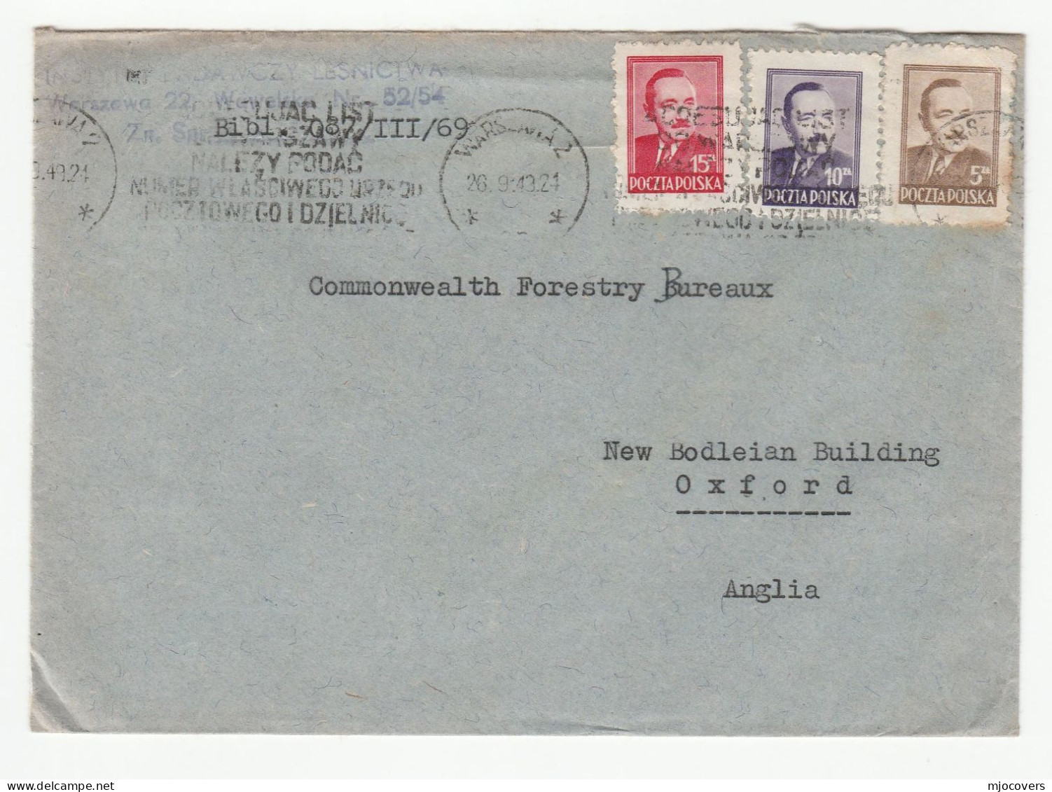 FORESTRY 1948 Cover Poland To Commonwealth Forestry Bureau Oxford GB Cover  Stamps Tree Trees Environment - Briefe U. Dokumente